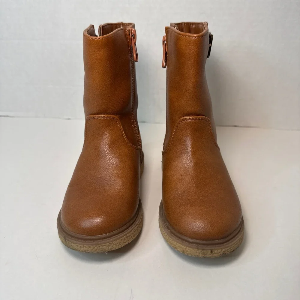 Cat & Jack Toddler Girls Cognac Brown Faux Leather Buckle Boots Size 7